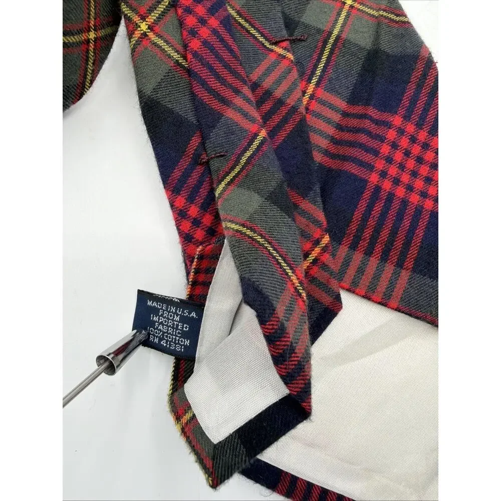 VTG Polo Ralph Lauren Red Tartan Cotton Tie w/ Logo Made in USA Preppy Old Money